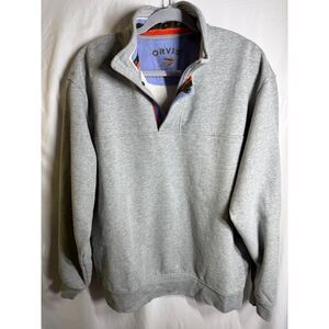 Orvis Gray Fleece-Lined Quarter-Zip Snap Pullover Fly Fishing Sweatshirt Large